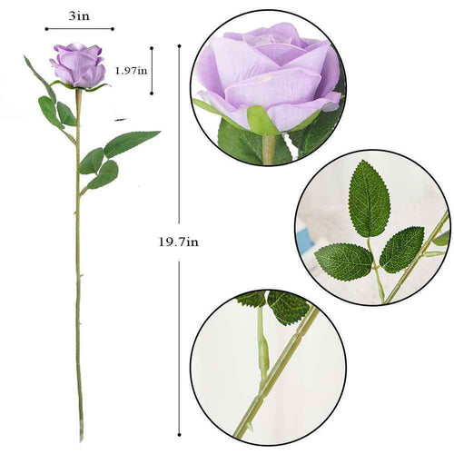 50PCS Purple Velvet Rose Realistic Artificial Flowers Faux Roses for Wedding & Home Decor