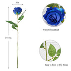 50PCS Blue Velvet Rose Realistic Artificial Flowers Faux Roses for Wedding & Home Decor