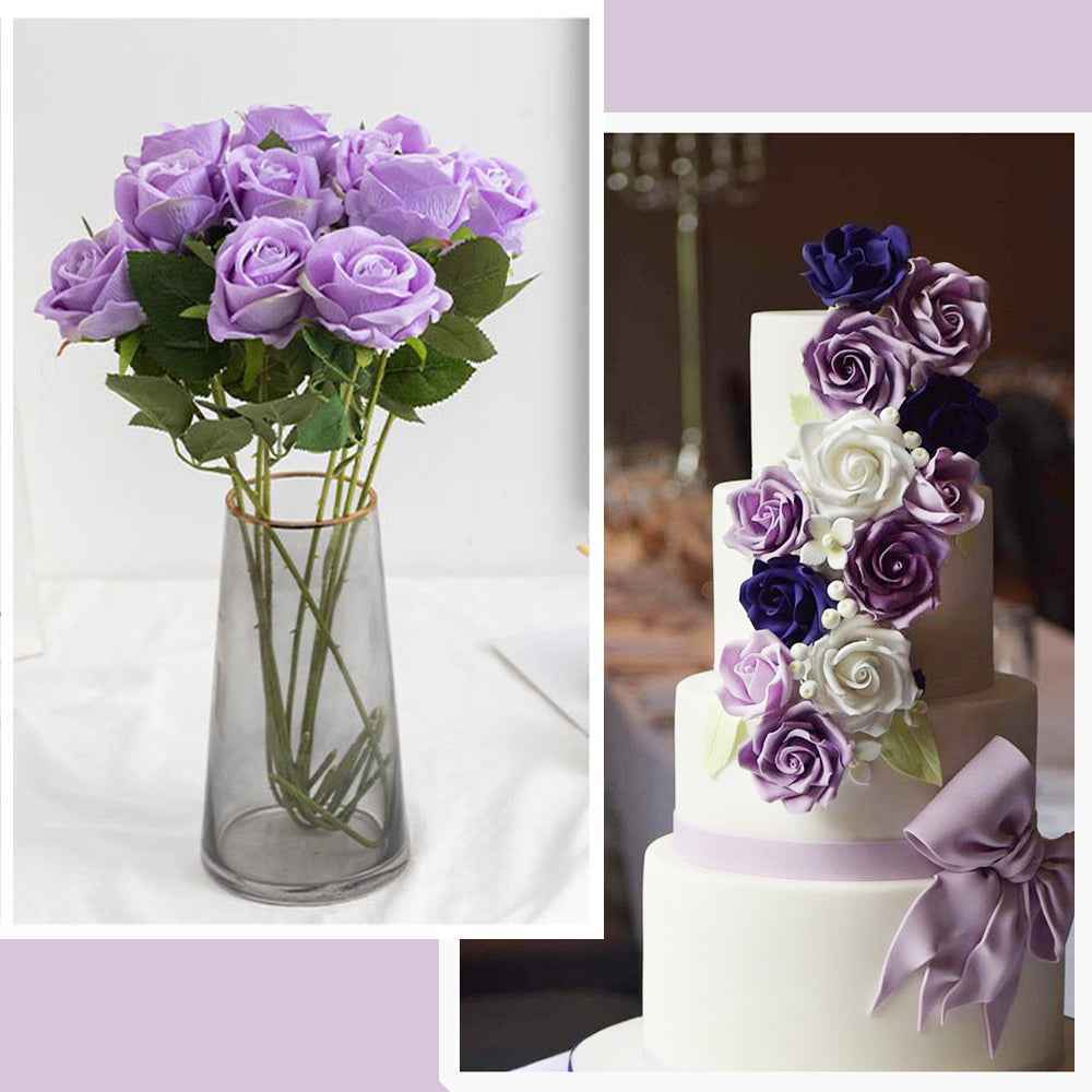 50PCS Purple Velvet Rose Realistic Artificial Flowers Faux Roses for Wedding & Home Decor