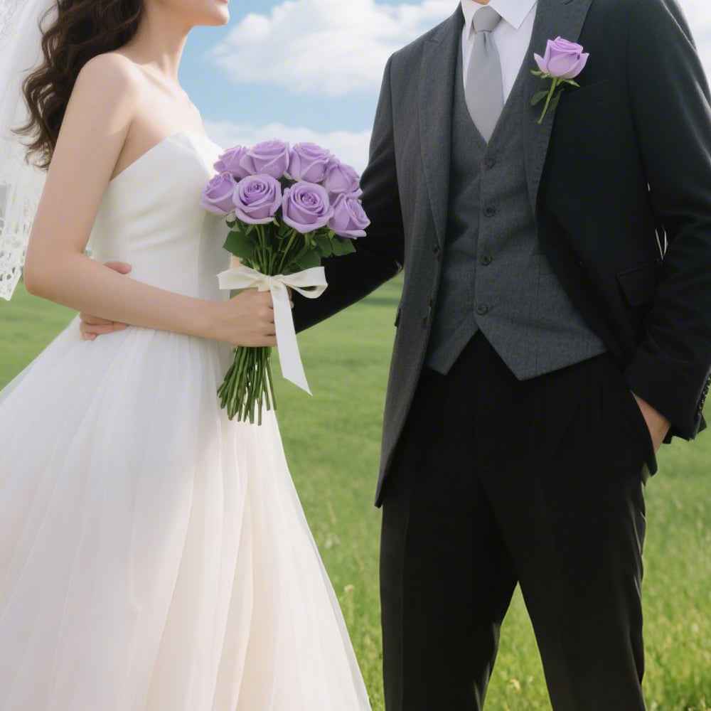 50PCS Purple Velvet Rose Realistic Artificial Flowers Faux Roses for Wedding & Home Decor