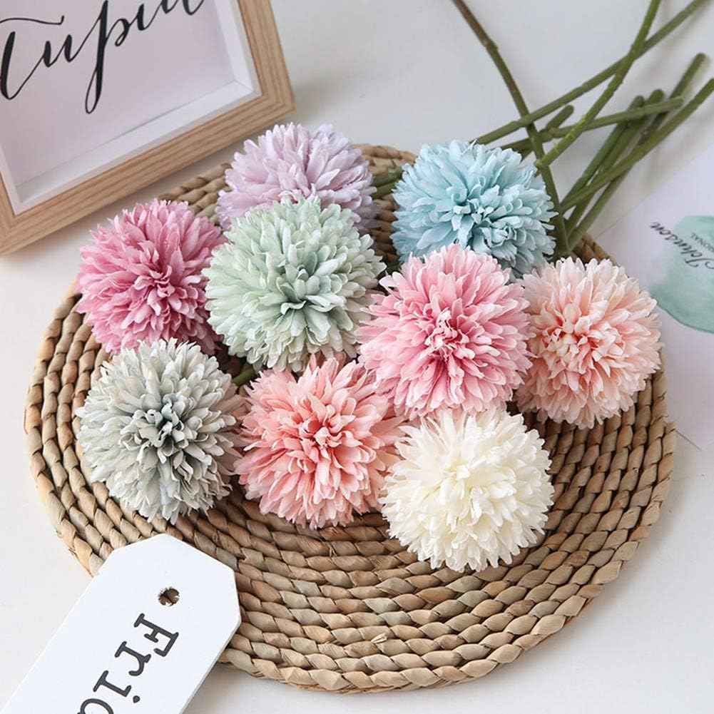 Silk Ball Chrysanthemum Fuchsia Artificial Flowers 10pcs Faux Pom pom Mums for Home Decor