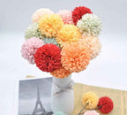 Silk Ball Chrysanthemum Yellow Artificial Flowers 10pcs Faux Pom pom Mums for Home Decor