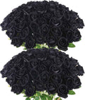 50PCS Black Velvet Rose Realistic Artificial Flowers Faux Roses for Wedding & Home Decor