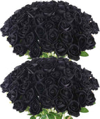 50PCS Black Velvet Rose Realistic Artificial Flowers Faux Roses for Wedding & Home Decor