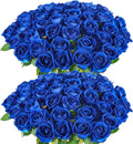 50PCS Blue Velvet Rose Realistic Artificial Flowers Faux Roses for Wedding & Home Decor